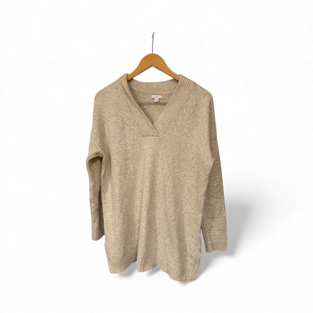 J Jill Sweater Knit V Neck Long Sleeve Beige Speckled Pullover Women's sz medium